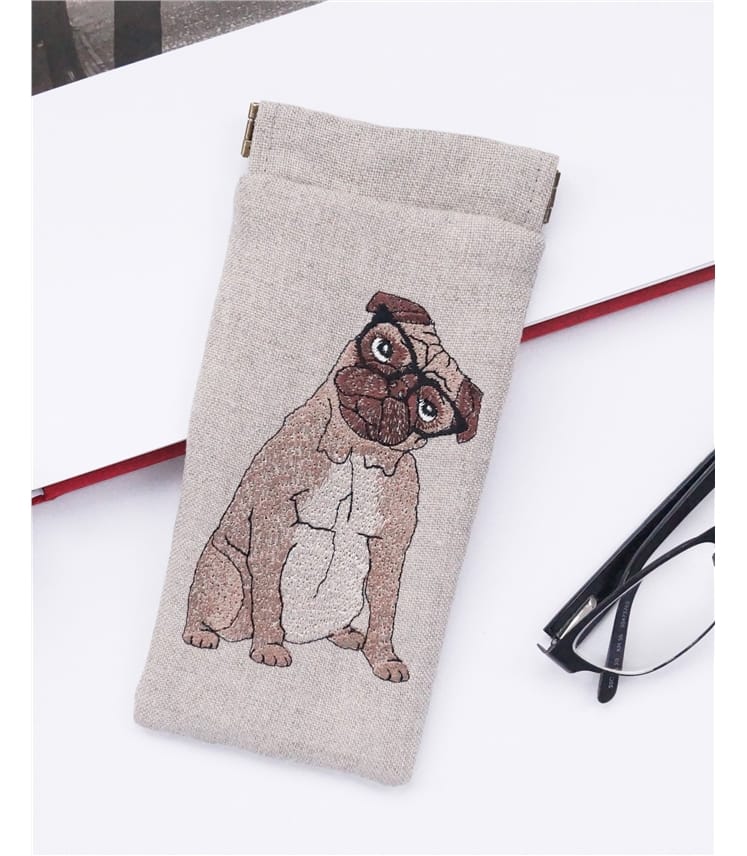 Linen Embroidered Glasses Case