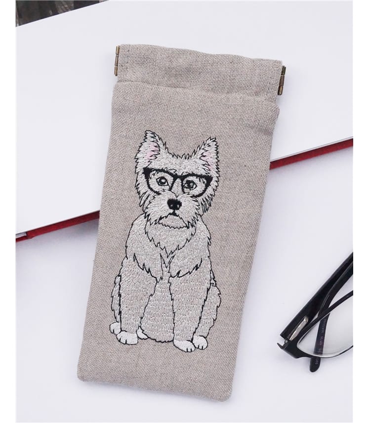Linen Embroidered Glasses Case