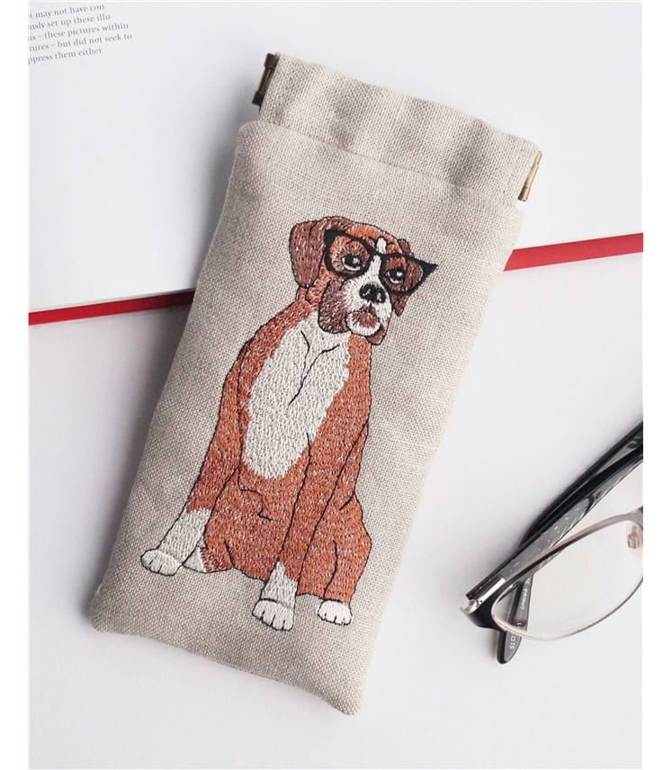 Linen Embroidered Glasses Case