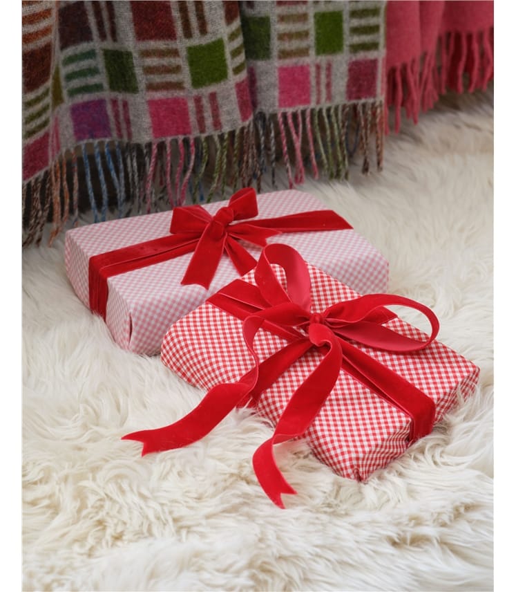 Reusable Gingham Giftwrap With Velvet Ribbon