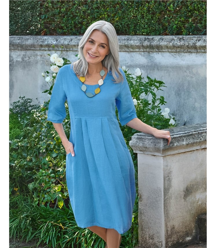 Womens Linen Pocket Tunic Dress