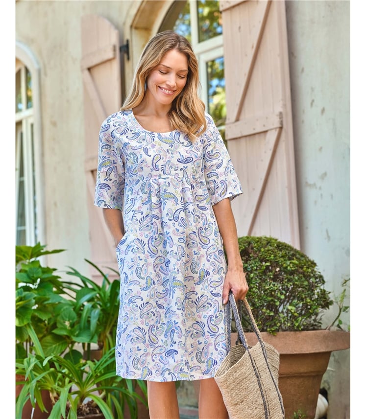 Womens Linen Pocket Tunic Dress