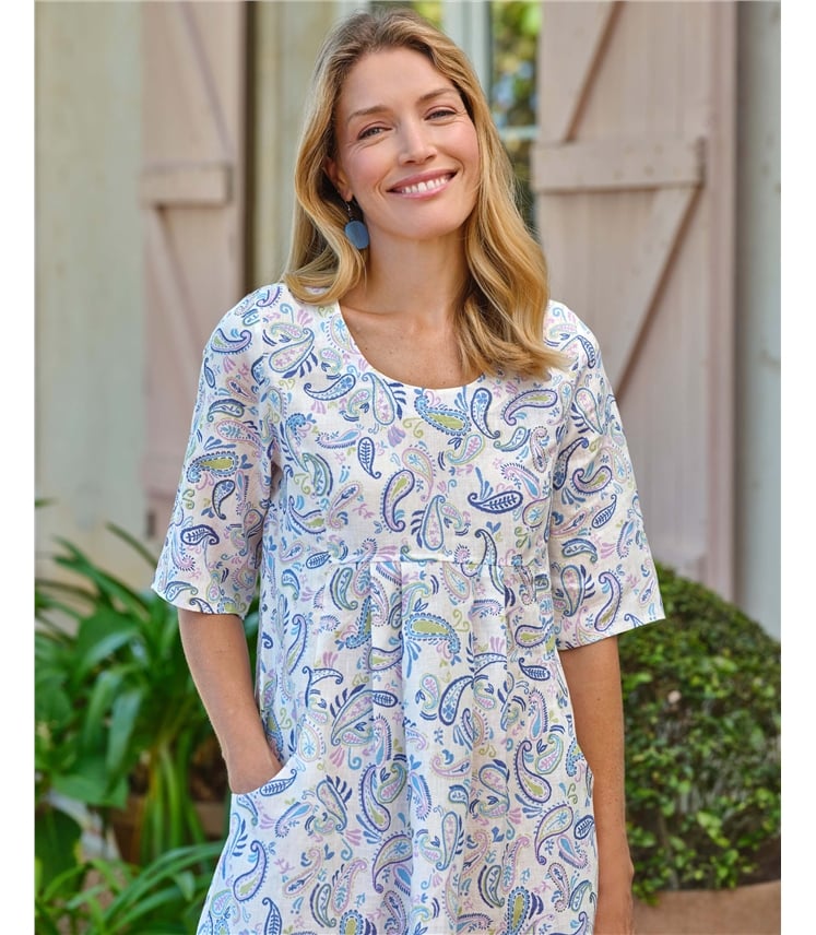 Womens Linen Pocket Tunic Dress