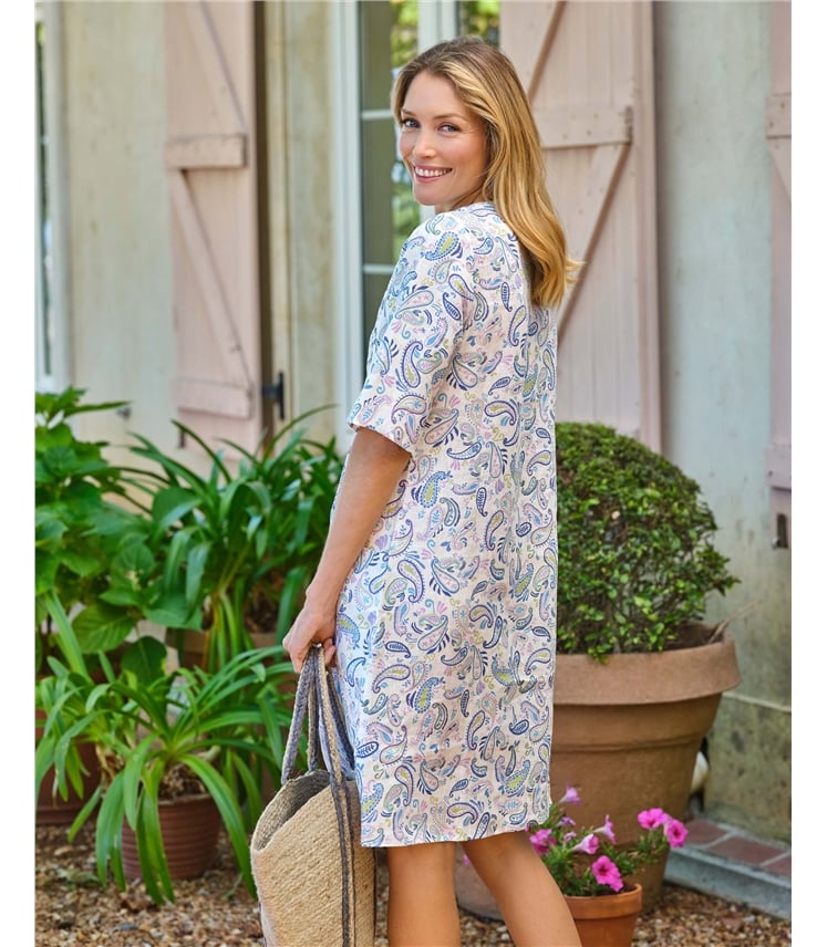 Womens Linen Pocket Tunic Dress