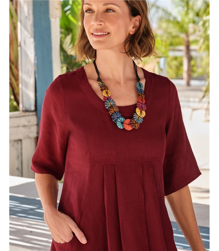 Womens Linen Pocket Tunic Dress