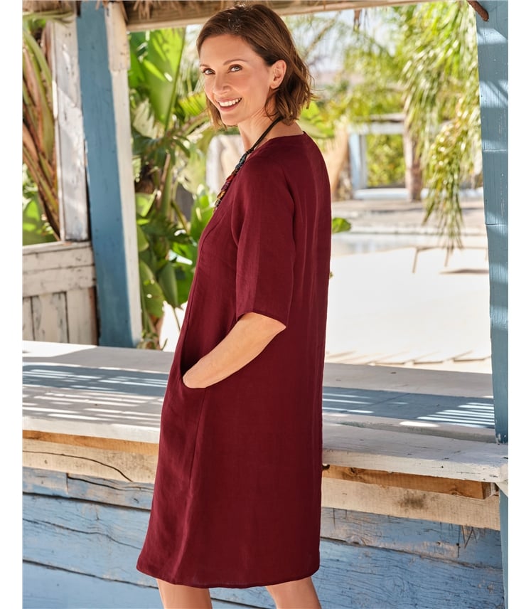 Womens Linen Pocket Tunic Dress