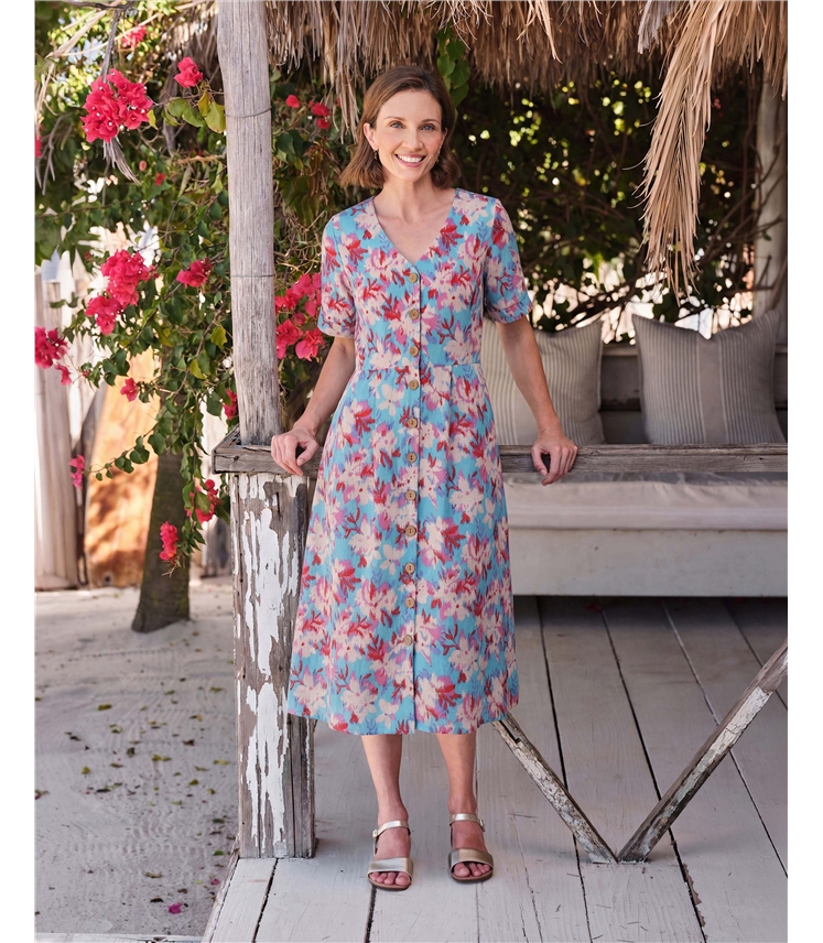 Button Through Linen Dress