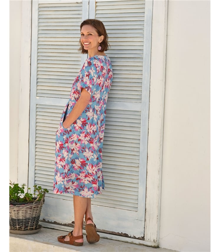 Robe boutonnée en lin à col en V - Femme