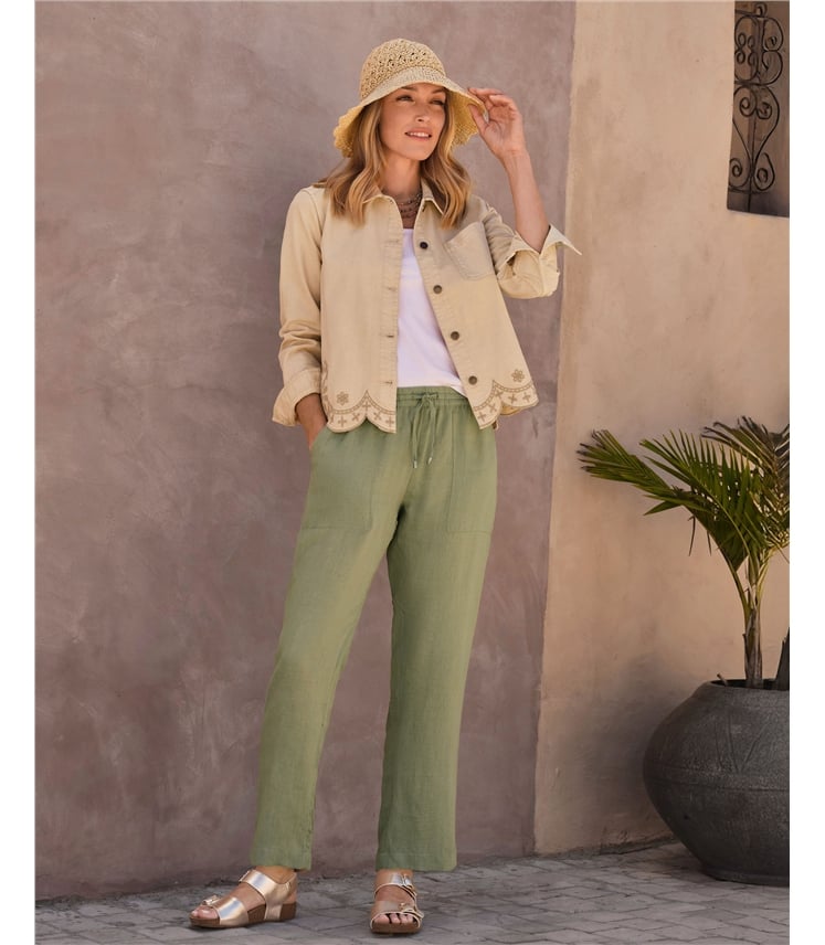 Leinenhose mit schmalem Saum