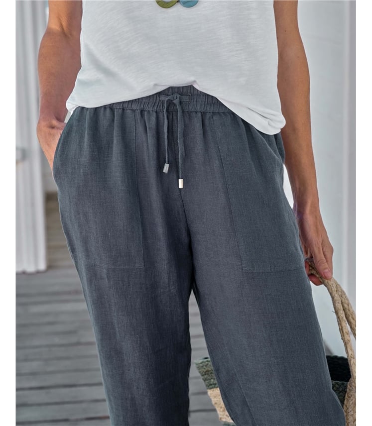 Tapered Leg Linen Trousers