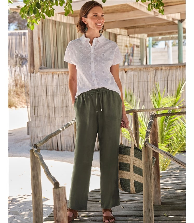 Leinenhose mit schmalem Saum