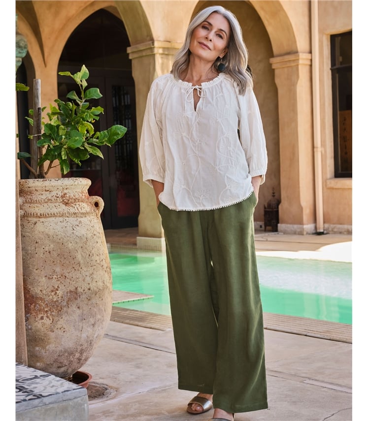 Leinenhose mit weitem Bein