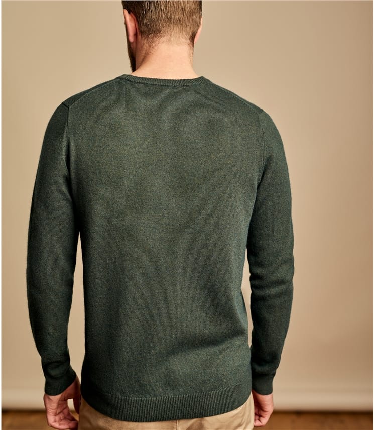 Tweed Green | Mens Cashmere & Merino Crew Neck Sweater | WoolOvers US