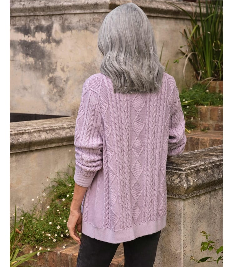 Cable Cotton Button Neck Cardigan