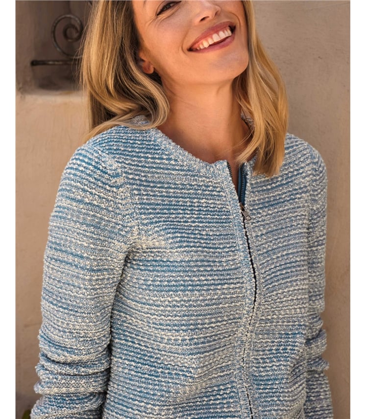 Textured Yarn Zip Cardigan