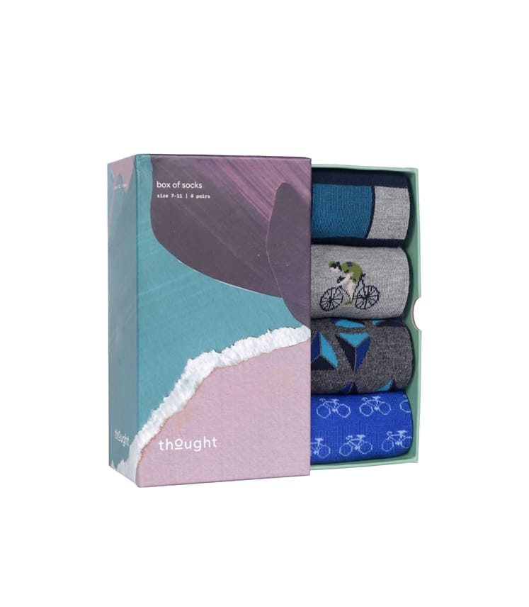 Mens Bicycles & Patterns Box of 4 Bamboo Socks