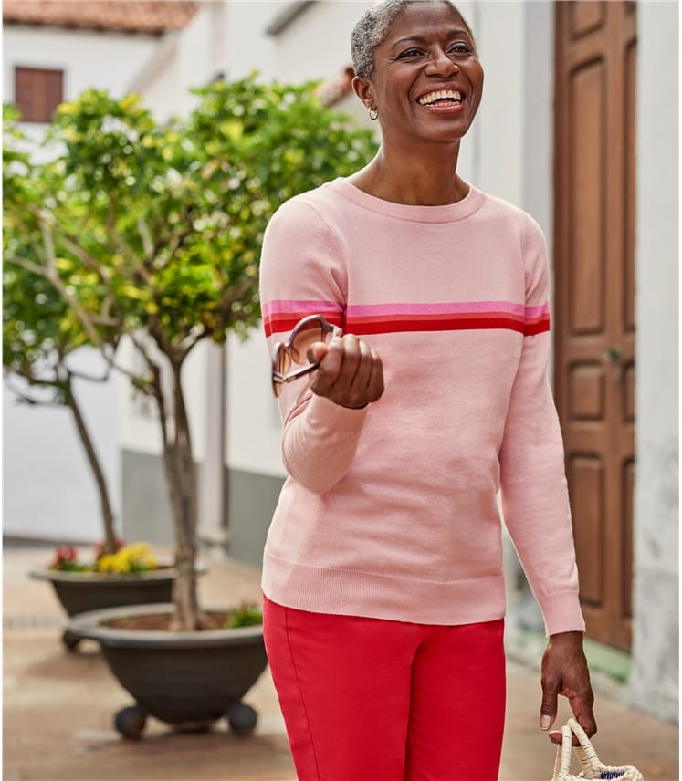 pink and red striped jumper