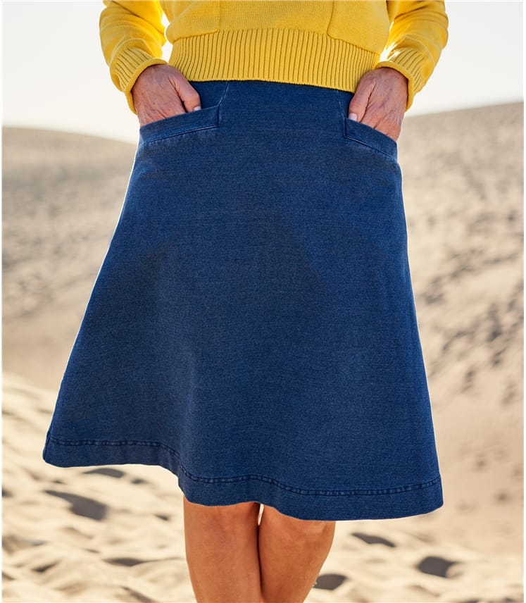 Denim Womens Jersey A Line Pocket Detail Skirt WoolOvers UK