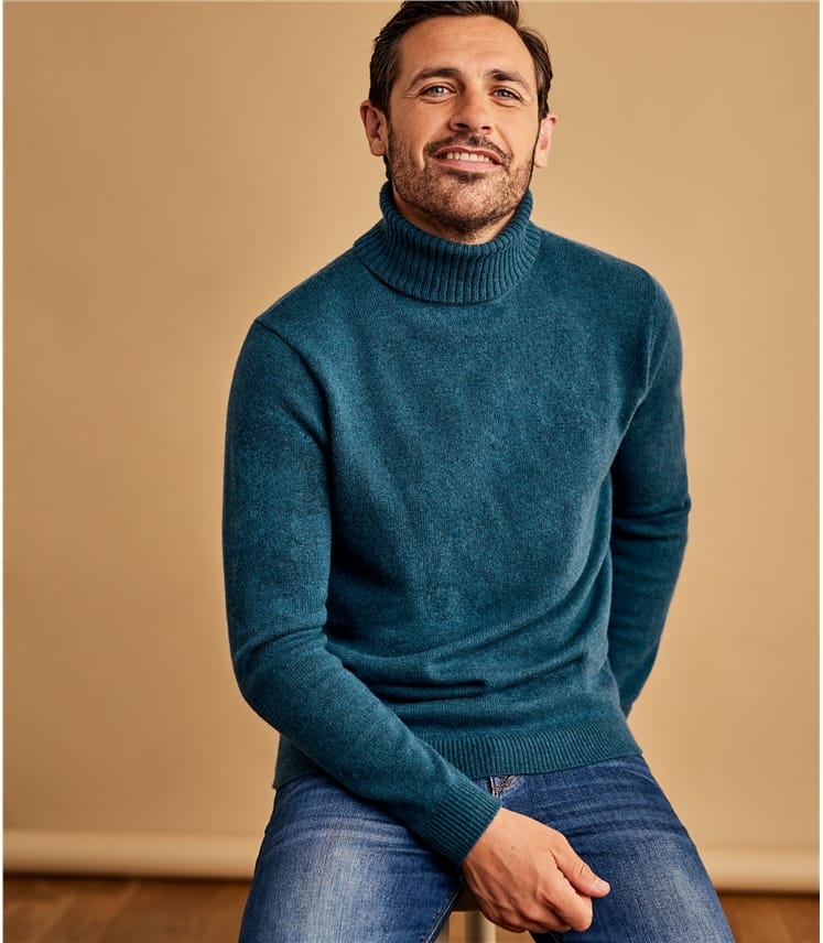 Pure Lambswool Knitted Polo Neck Jumper