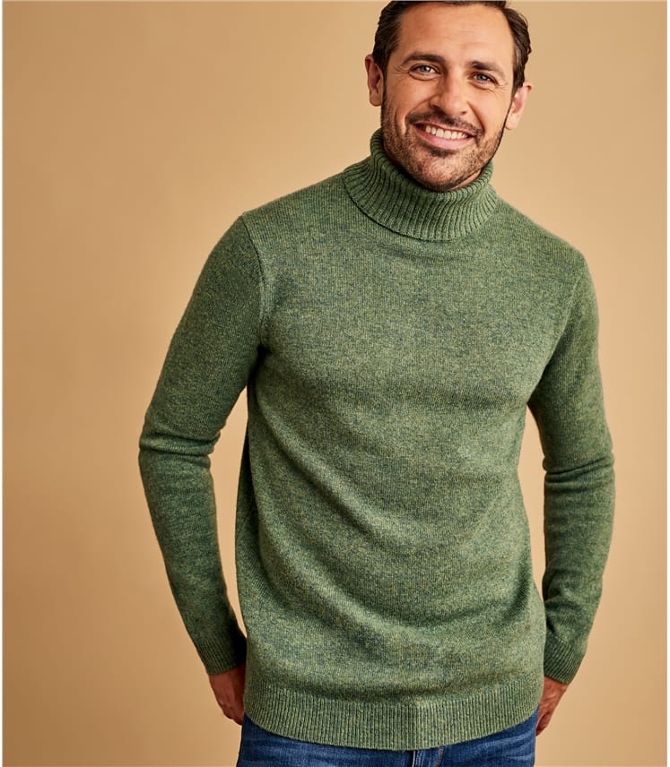 Mid Pea Marl | Mens Lambswool Polo neck Jumper | WoolOvers AU