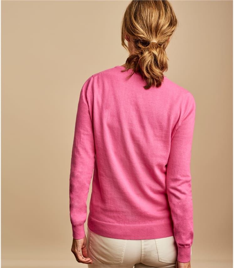 Bright Pink Womens Cashmere & Cotton Crew Neck Sweater WoolOvers US