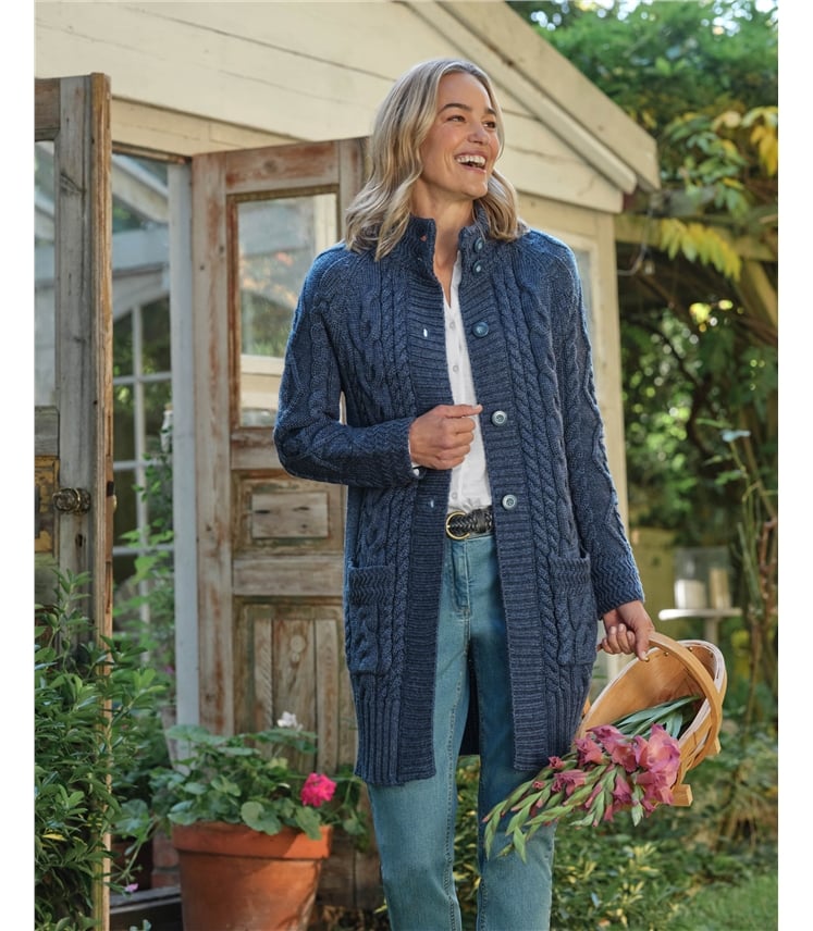 Manteau cardigan en maille irlandaise - Femme - Pure Laine