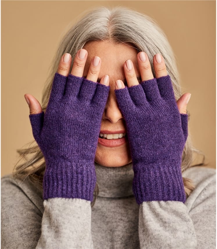 Aubergine  Womens Lambswool Fingerless Gloves  WoolOvers UK