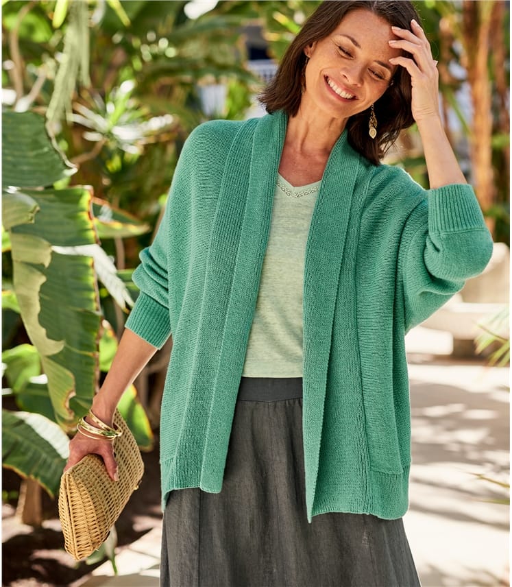 Duck Egg | Womens Linen Relaxed Cardigan | WoolOvers AU