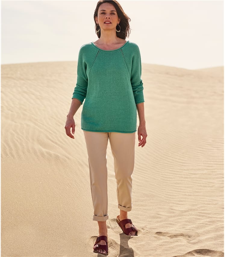 Duck Egg | Womens Linen Boat Neck Jumper | WoolOvers UK