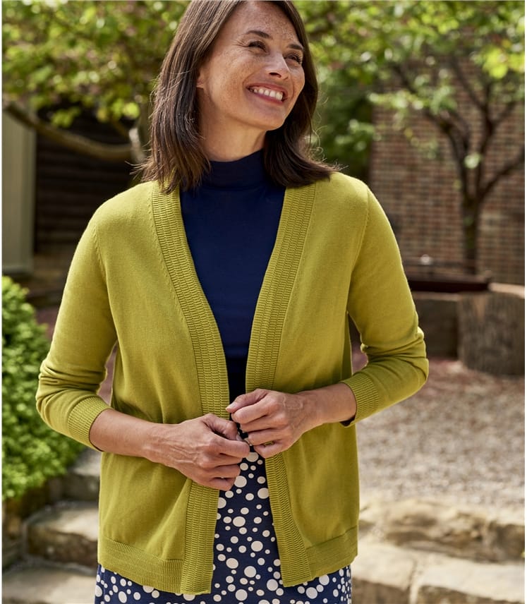 Chartreuse | Womens 100% Organic Cotton Edge To Edge Cardigan ...