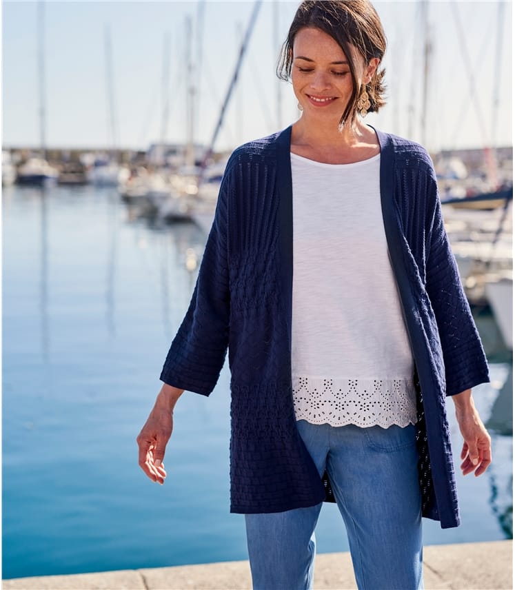 Navy | Womens 100% Cotton Crochet Cardigan | WoolOvers AU
