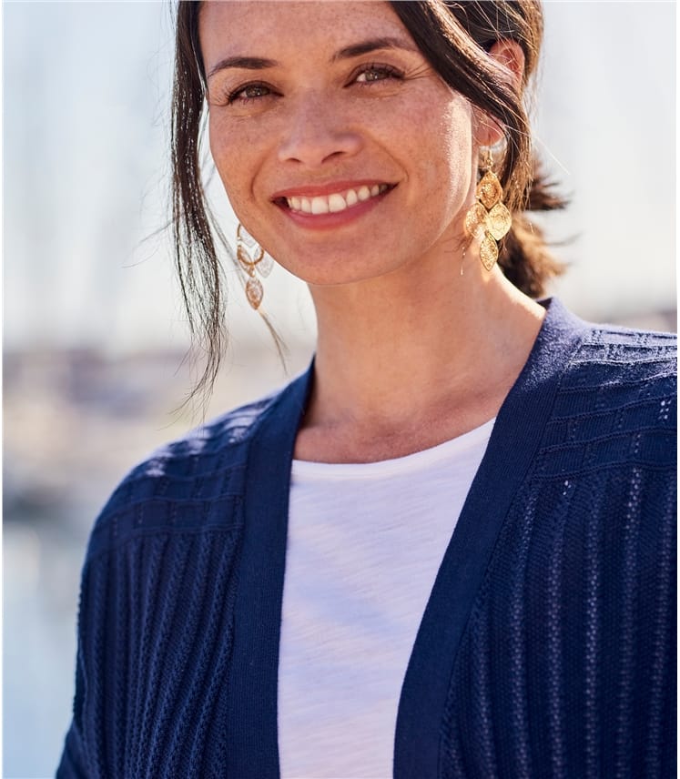 navy crochet cardigan