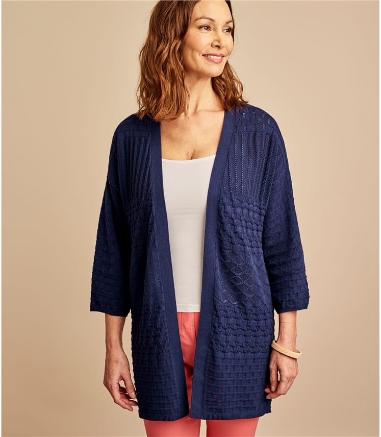 Bleu nuit Cardigan  crochet  Femme  Pur Coton Woolover FR