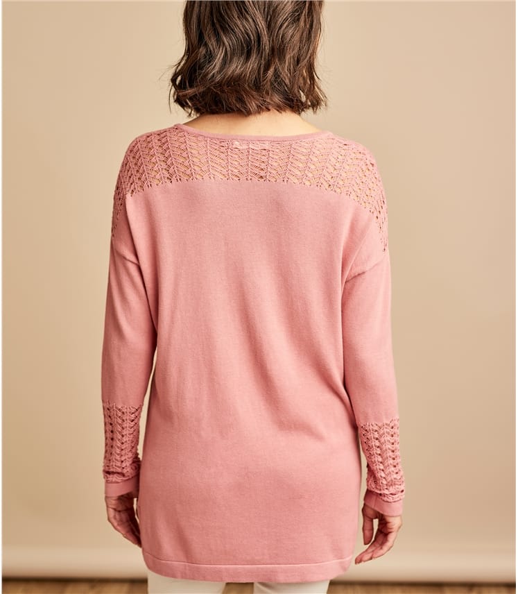 Misty Pink Womens Cotton & Viscose Pointelle Panel Jumper WoolOvers UK