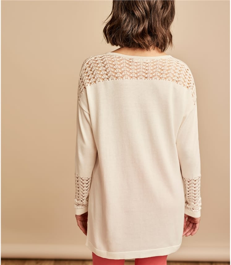 Cream Cotton & Viscose Pointelle Panel Jumper WoolOvers UK