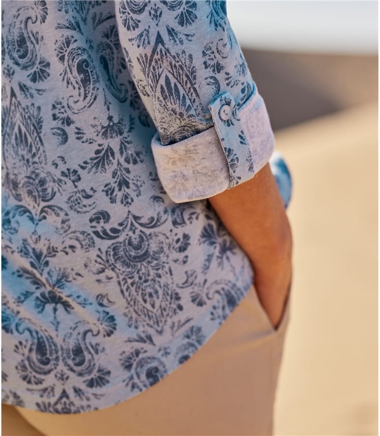 Damask Multi Womens Grandad Collar Shirt WoolOvers UK