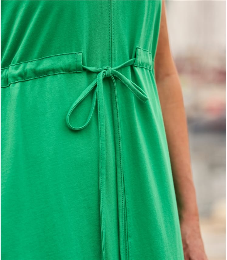 Green Pure Cotton Womens Grown On Sleeve Jersey Dress