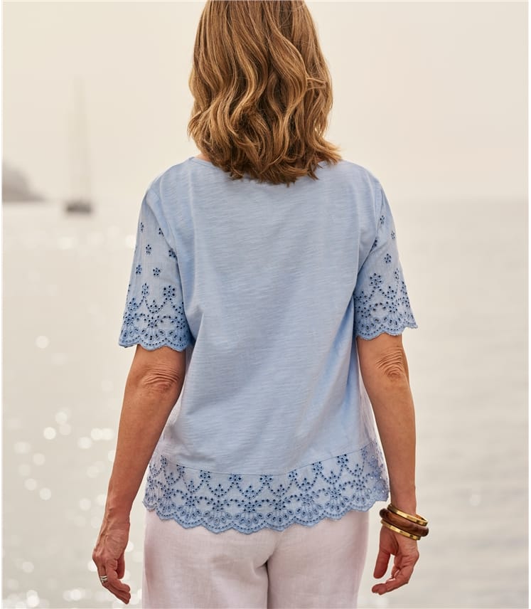 Chambray Blue Womens Embroidered Panel TShirt WoolOvers AU