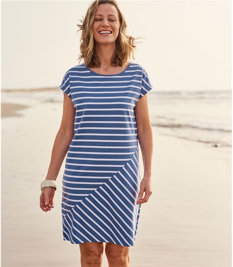 Blue/White | Womens Stripe Tshirt Dress | WoolOvers UK