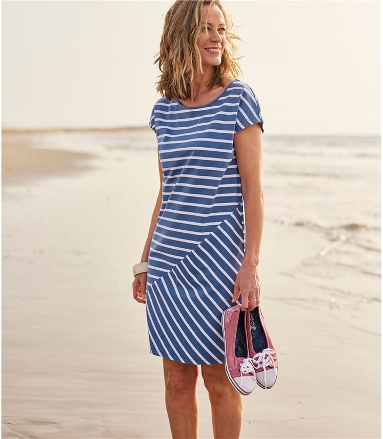Blue/White | Womens Stripe Tshirt Dress | WoolOvers UK