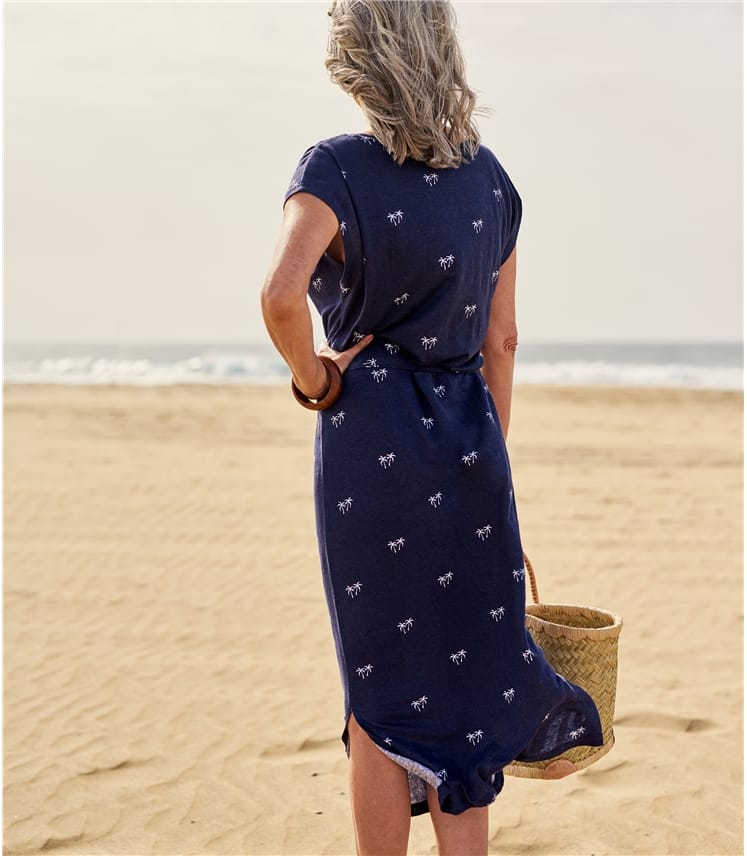Womens Tie Waist Linen Dress