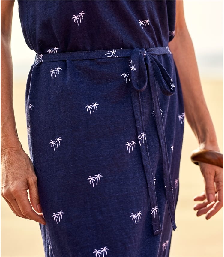 Womens Tie Waist Linen Dress