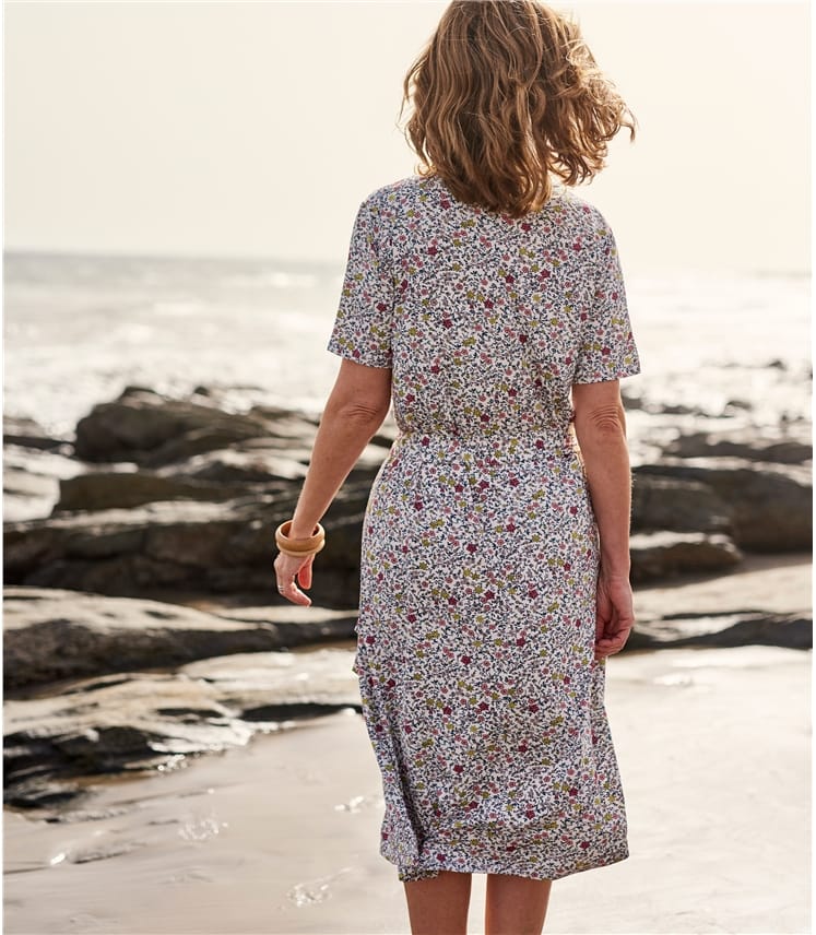 Ditsy Print Viscose/Elastane Womens Button Through Jersey Dress