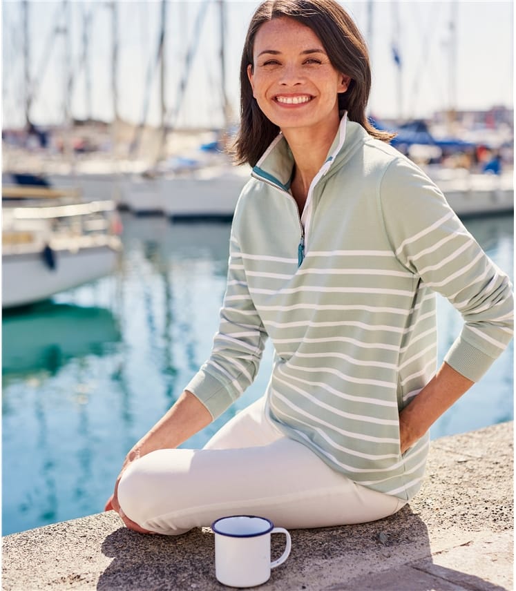 Duck Egg Womens Cotton Half Zip Sweatshirt WoolOvers UK