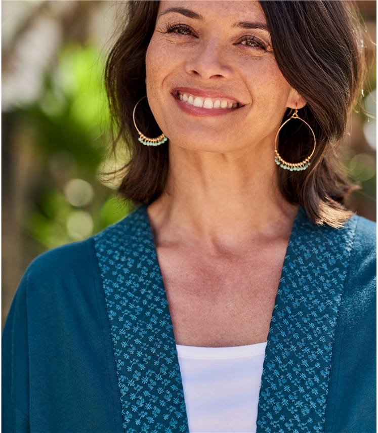 Teal Womens Embroidered Jersey Jacket WoolOvers UK