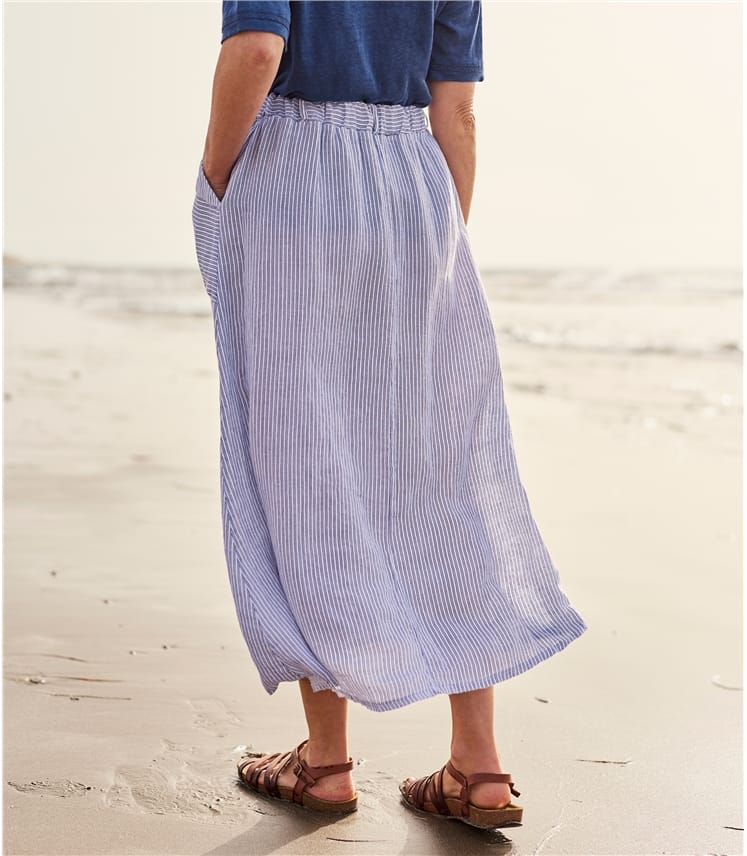 Blue Stripe | Womens Pocket Linen Skirt | WoolOvers UK