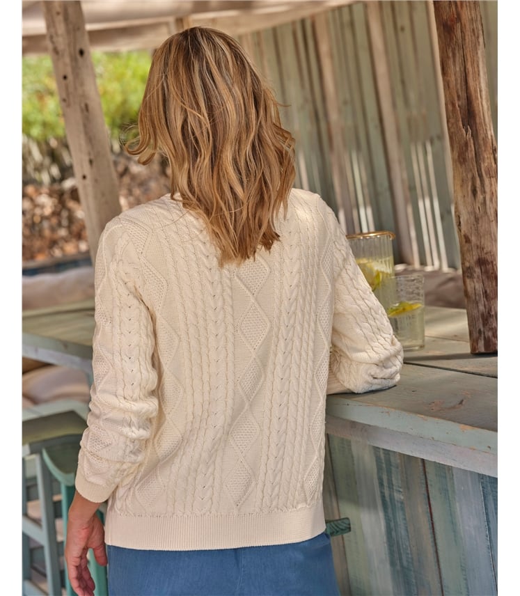 Cable Cotton Button Neck Cardigan