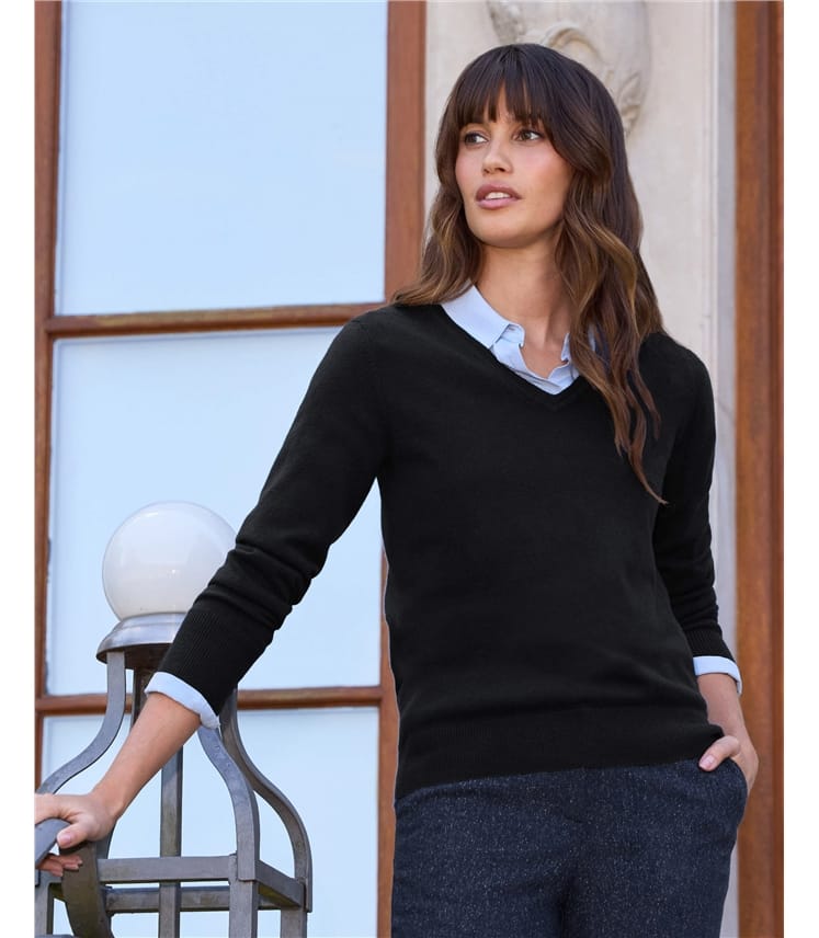 Anthracite Black Cashmere V Neck Sweater WoolOvers US