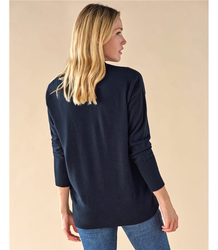 Midnight Navy | Pure Cashmere Boyfriend Cardigan | WoolOvers US