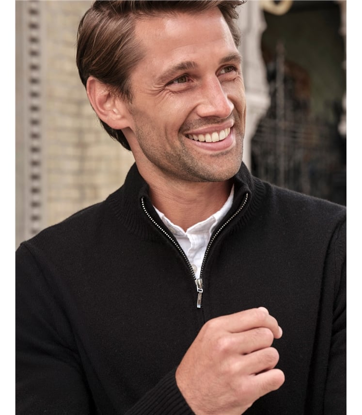 Mens Cashmere Zip Neck Sweater